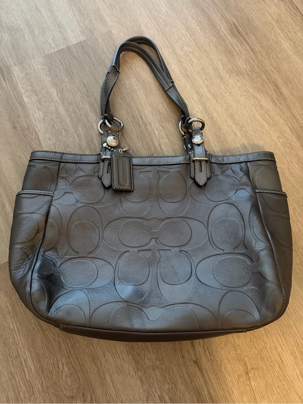 Coach Pewter Embossed Signature Leather Tote